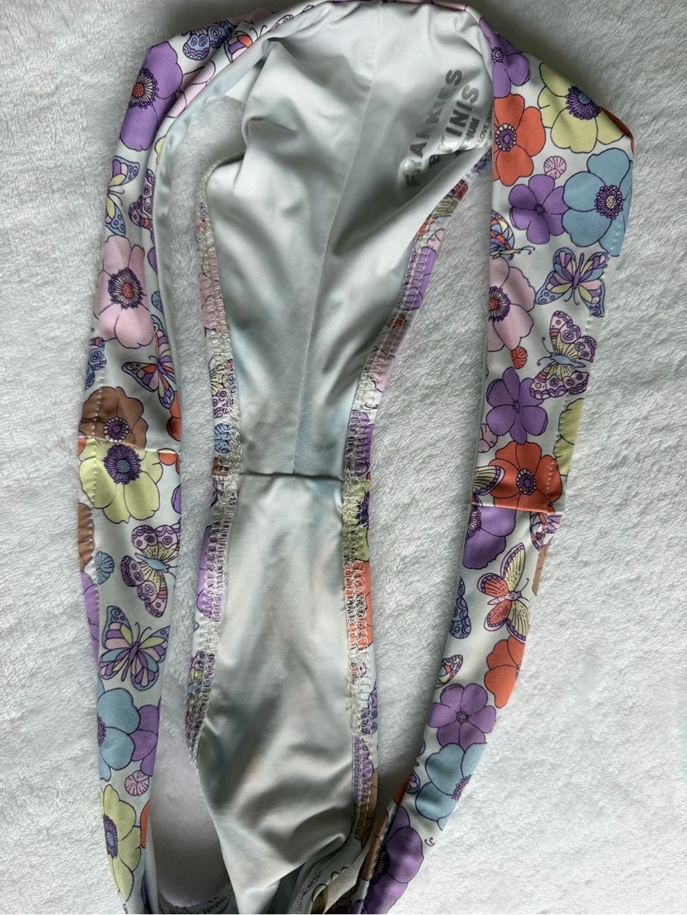 Frankie's Bikinis Floral Two-Piece Bikini in Purple, Orange, Yellow, Blue